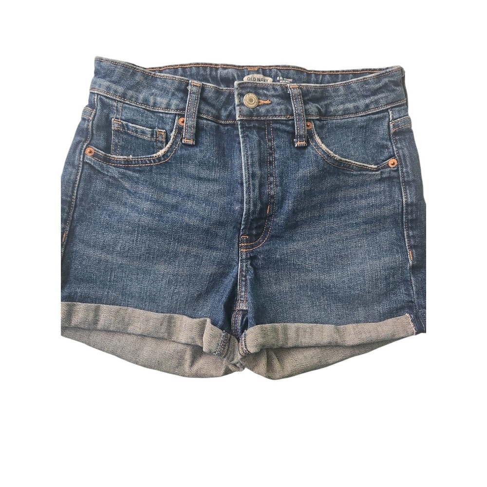 Old Navy O‎ G Short High Rise Denim Jean Shorts Blue Cuffed Hem Womens Size 2